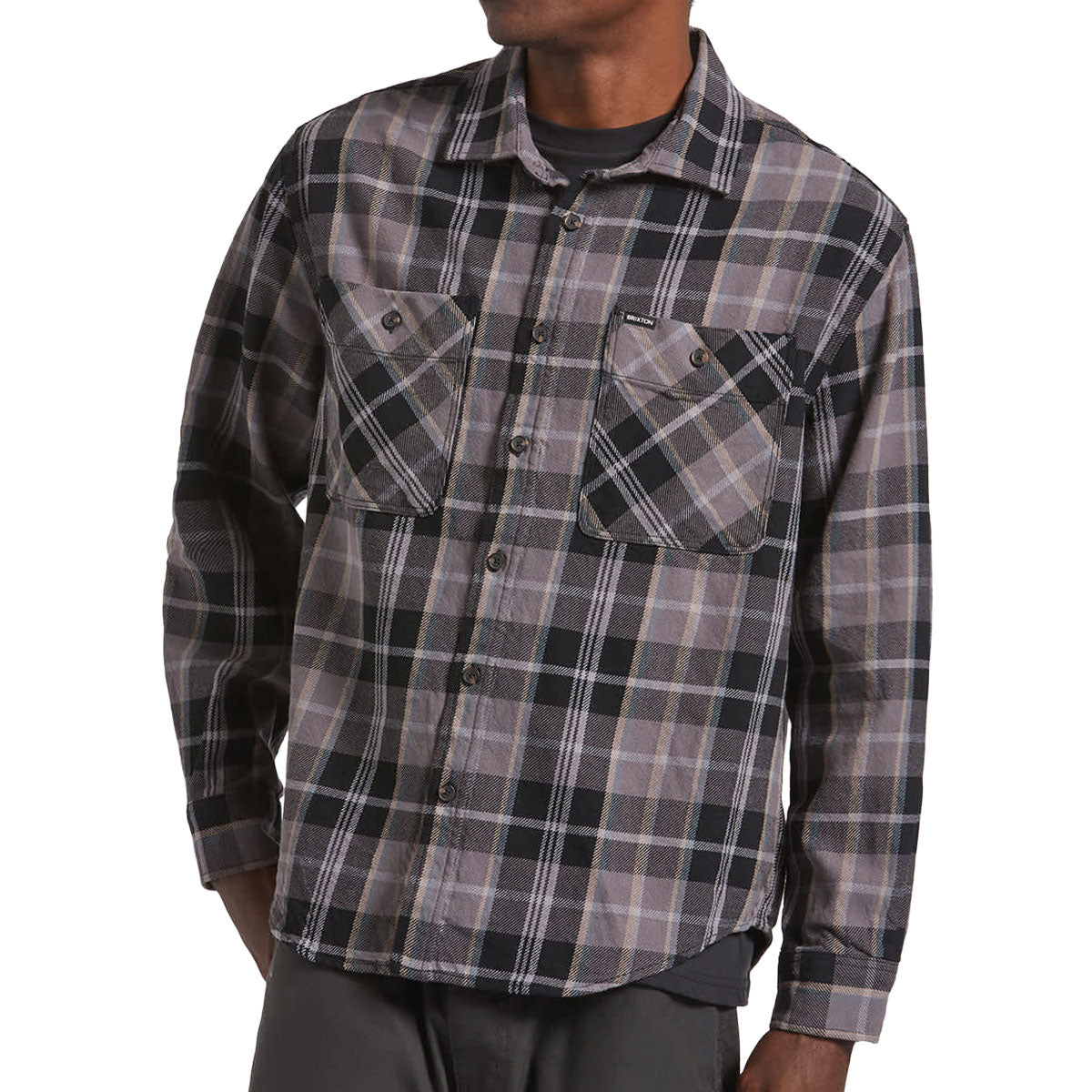 Brixton Vintage Wash Flannel Shirt - Black/Charcoal Beige/Slate image 1