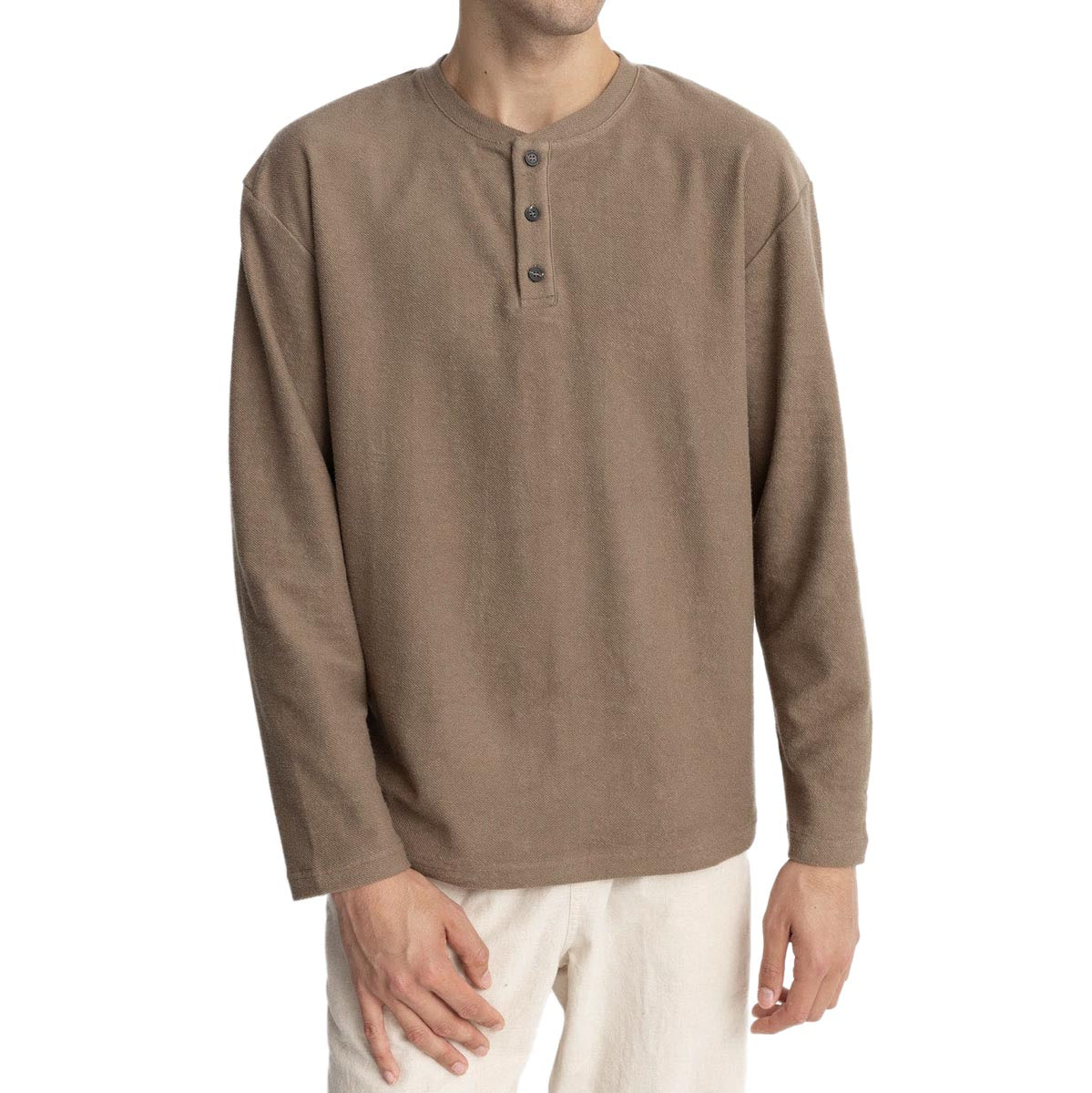 Rhythm Vintage Terry Long Sleeve Henley Shirt - Oak image 1