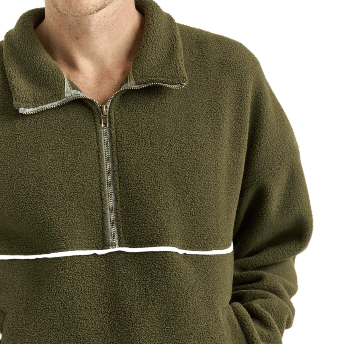 Rhythm Contrast Quarter Zip Pullover Sweatshirt - Olive image 3