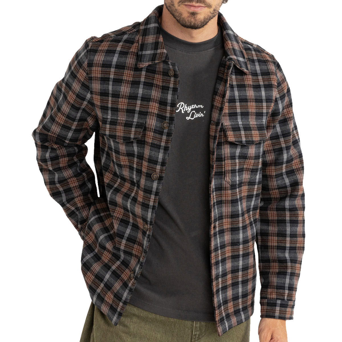 Rhythm Polar Bond Long Sleeve Flannel Shirt - Charcoal image 1