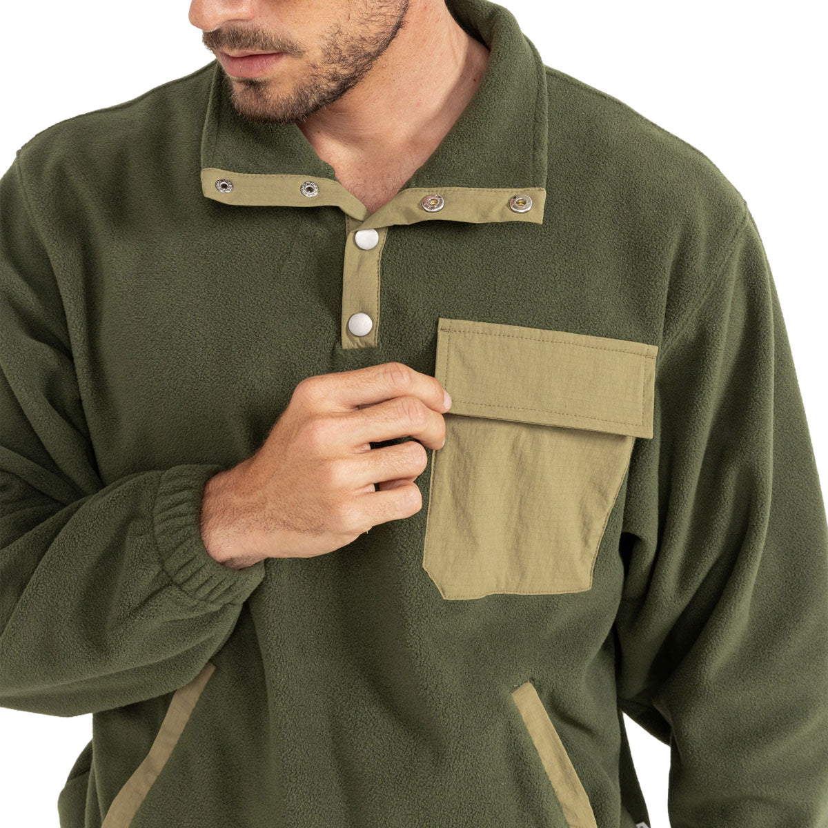 Rhythm Floresta Button Fleece Sweatshirt - Dark Green image 4