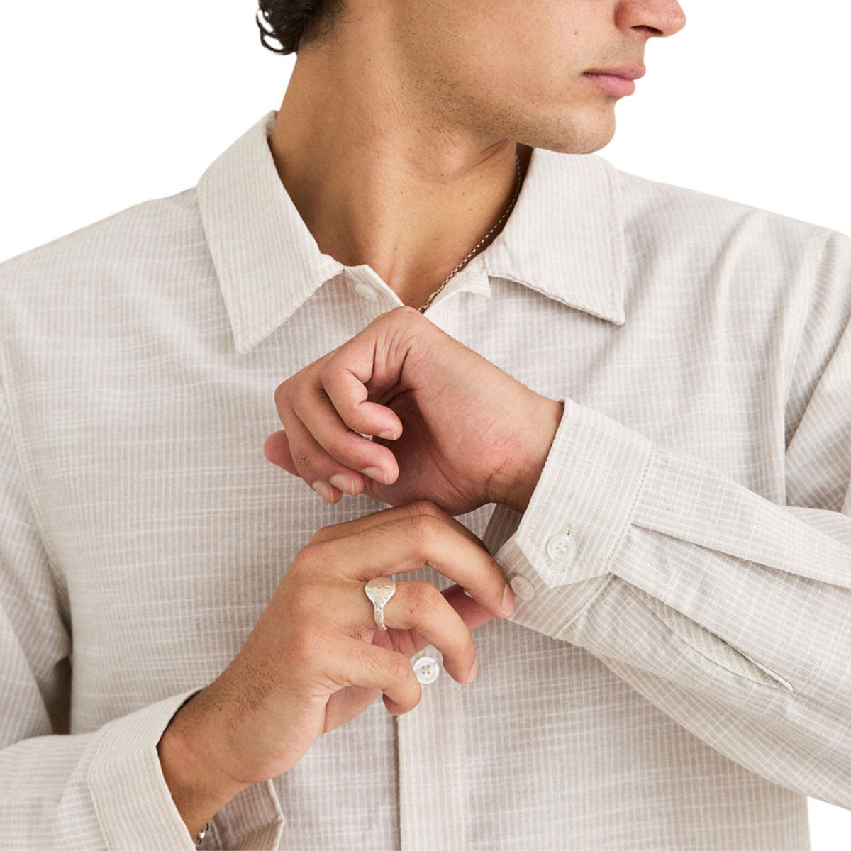 Rhythm Striped Linen Long Sleeve Shirt - Natural image 3