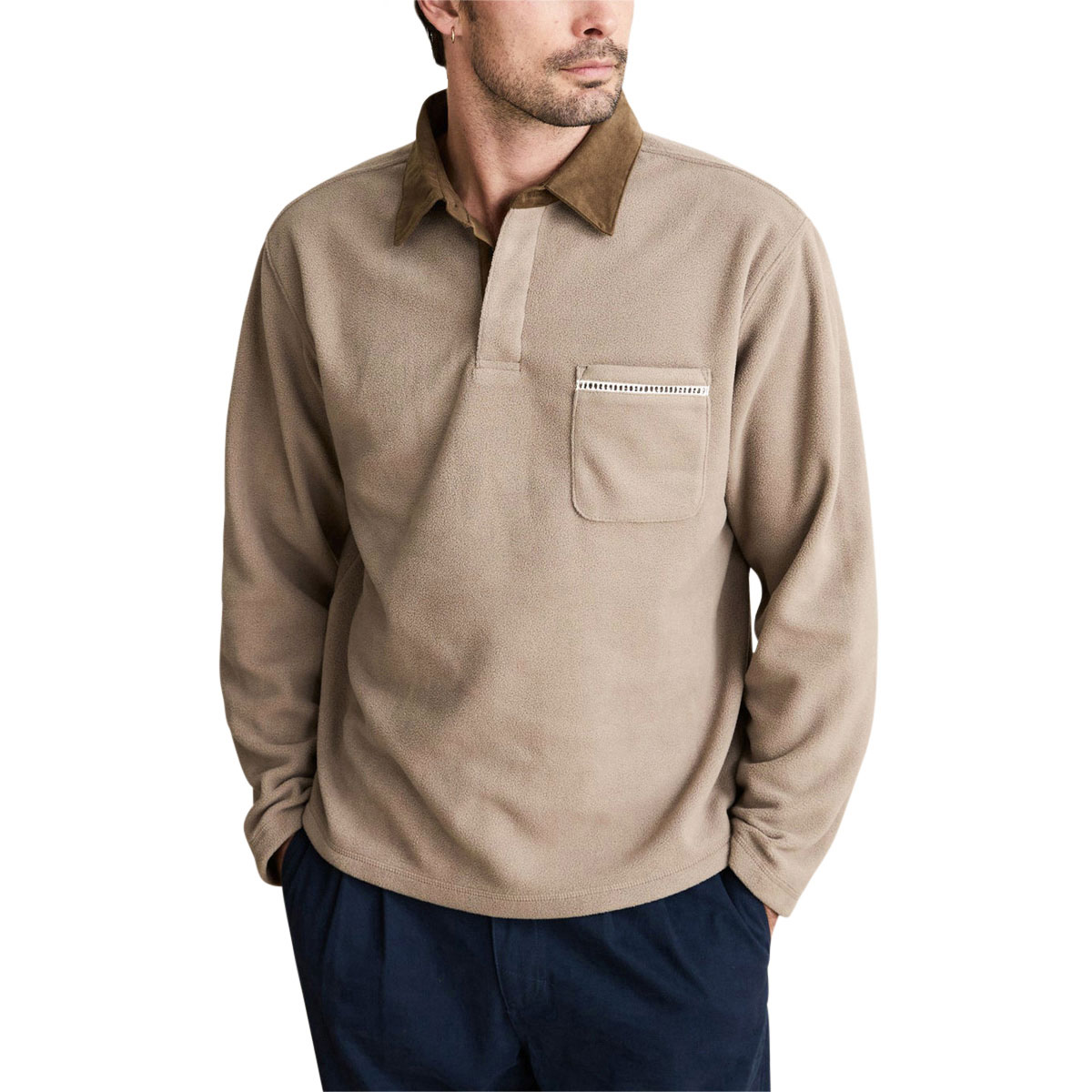 Rhythm Ladder Polar Long Sleeve Polo Shirt - Stone image 1