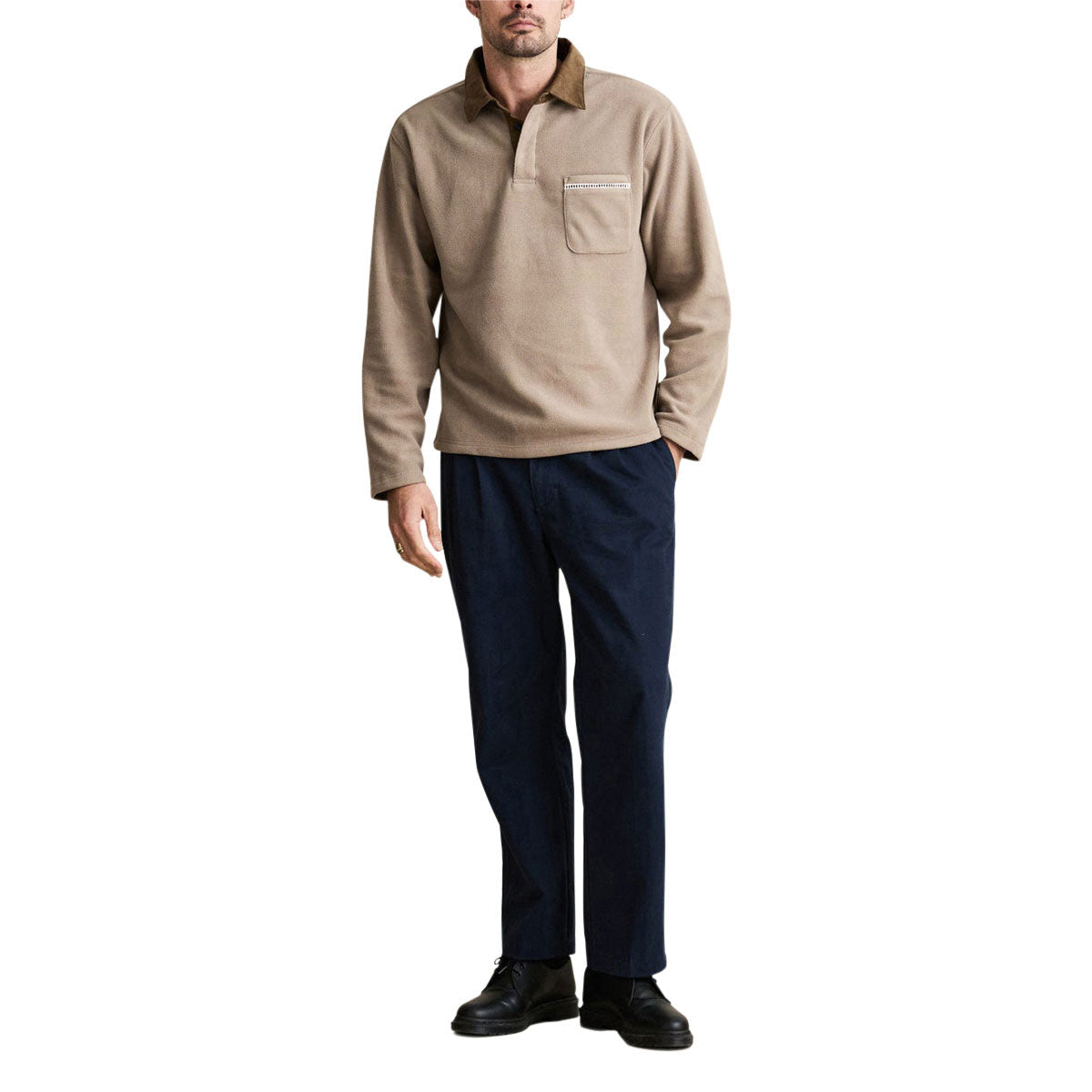 Rhythm Ladder Polar Long Sleeve Polo Shirt - Stone image 4