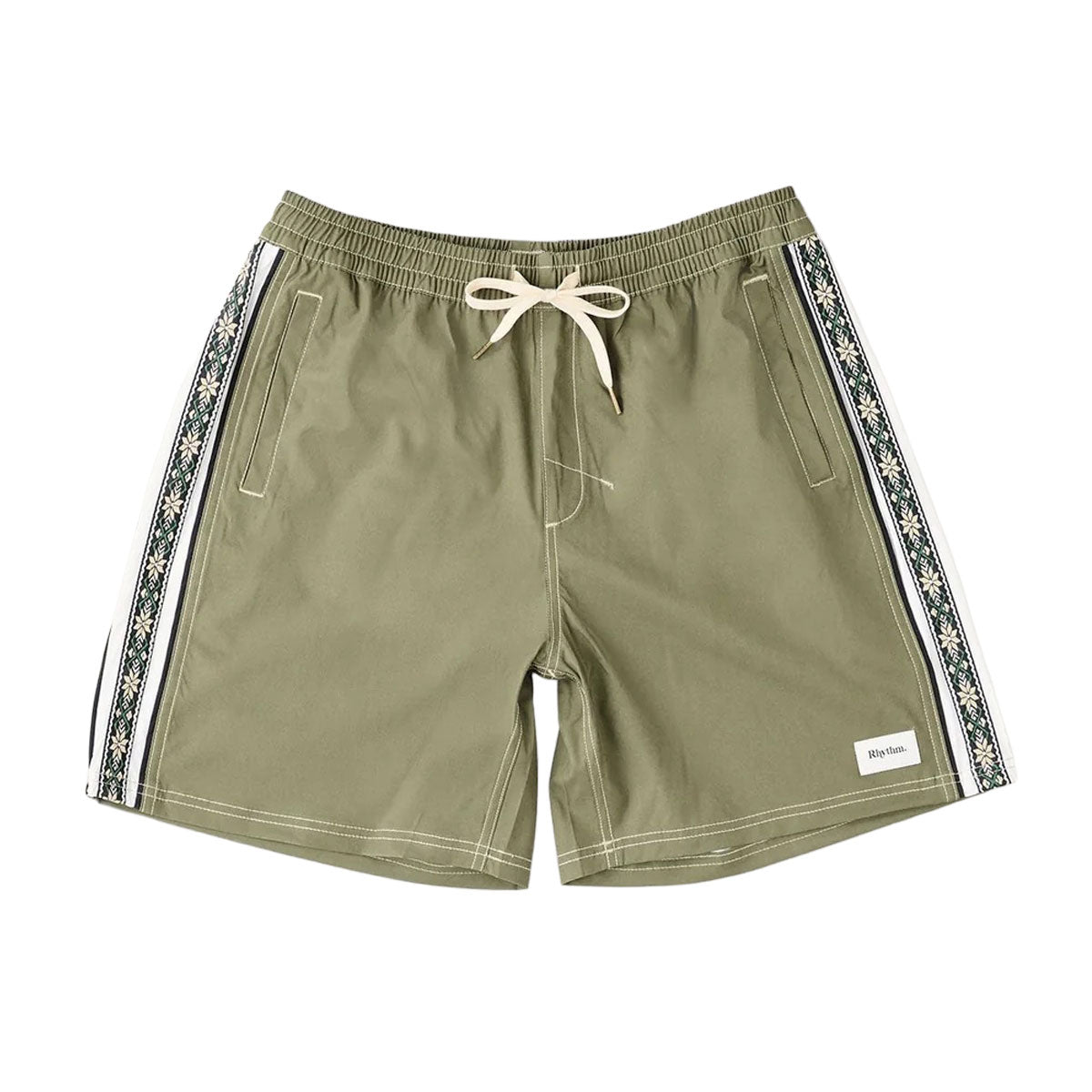 Rhythm Panel Stripe Beach Shorts - Olive image 1
