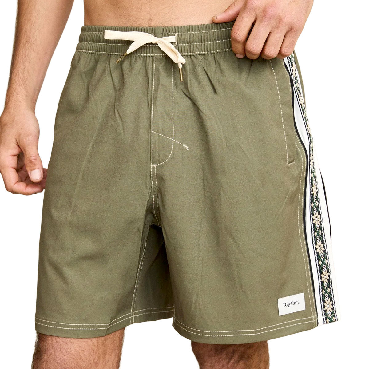 Rhythm Panel Stripe Beach Shorts - Olive image 2