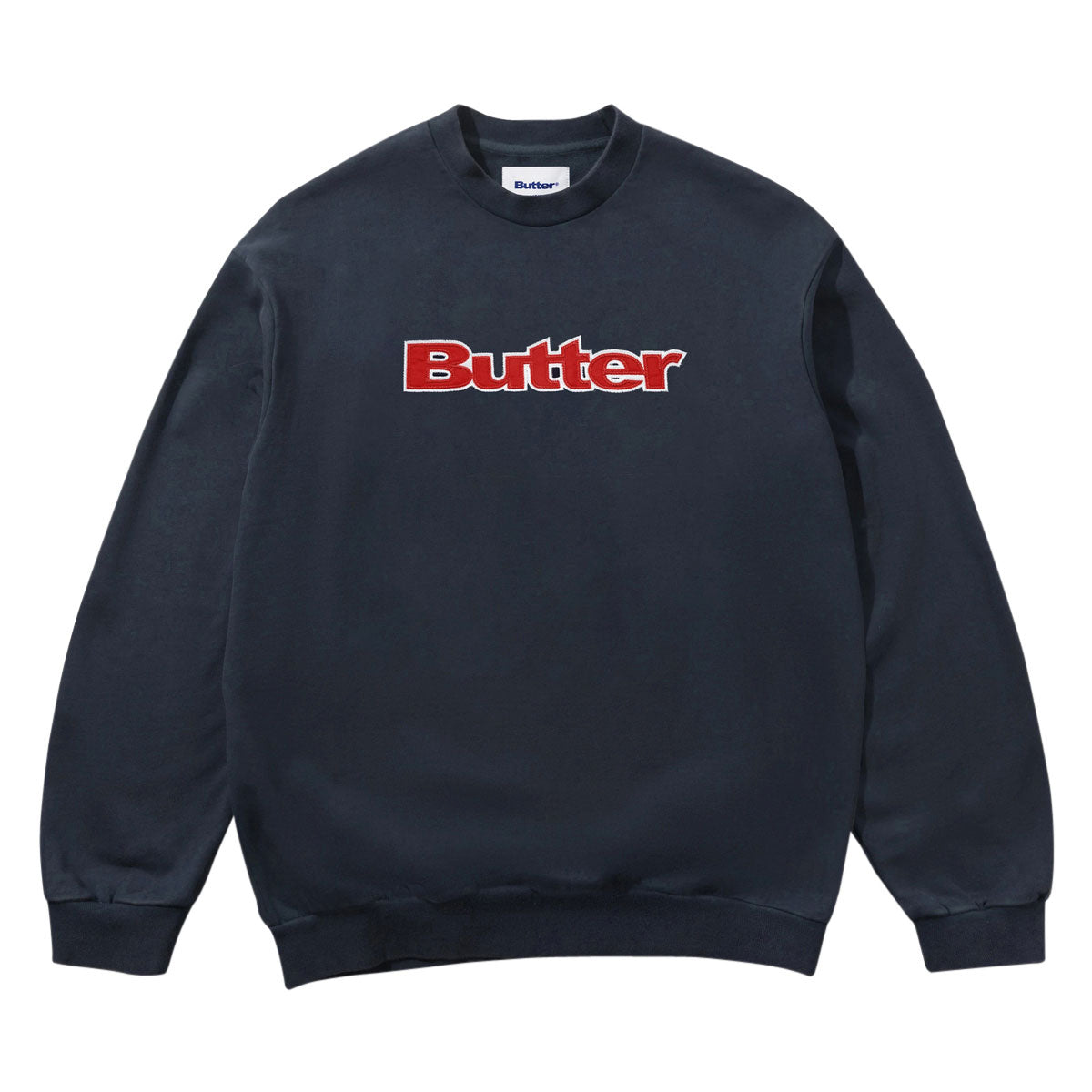 Butter Goods Satin Applique Logo Crewneck Sweatshirt - Navy image 1