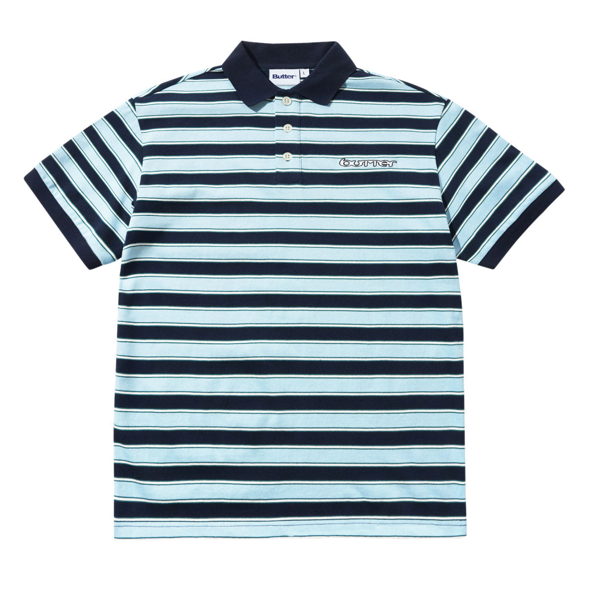 Butter Goods Witness Stripe Polo Shirt - Navy/Blue image 1