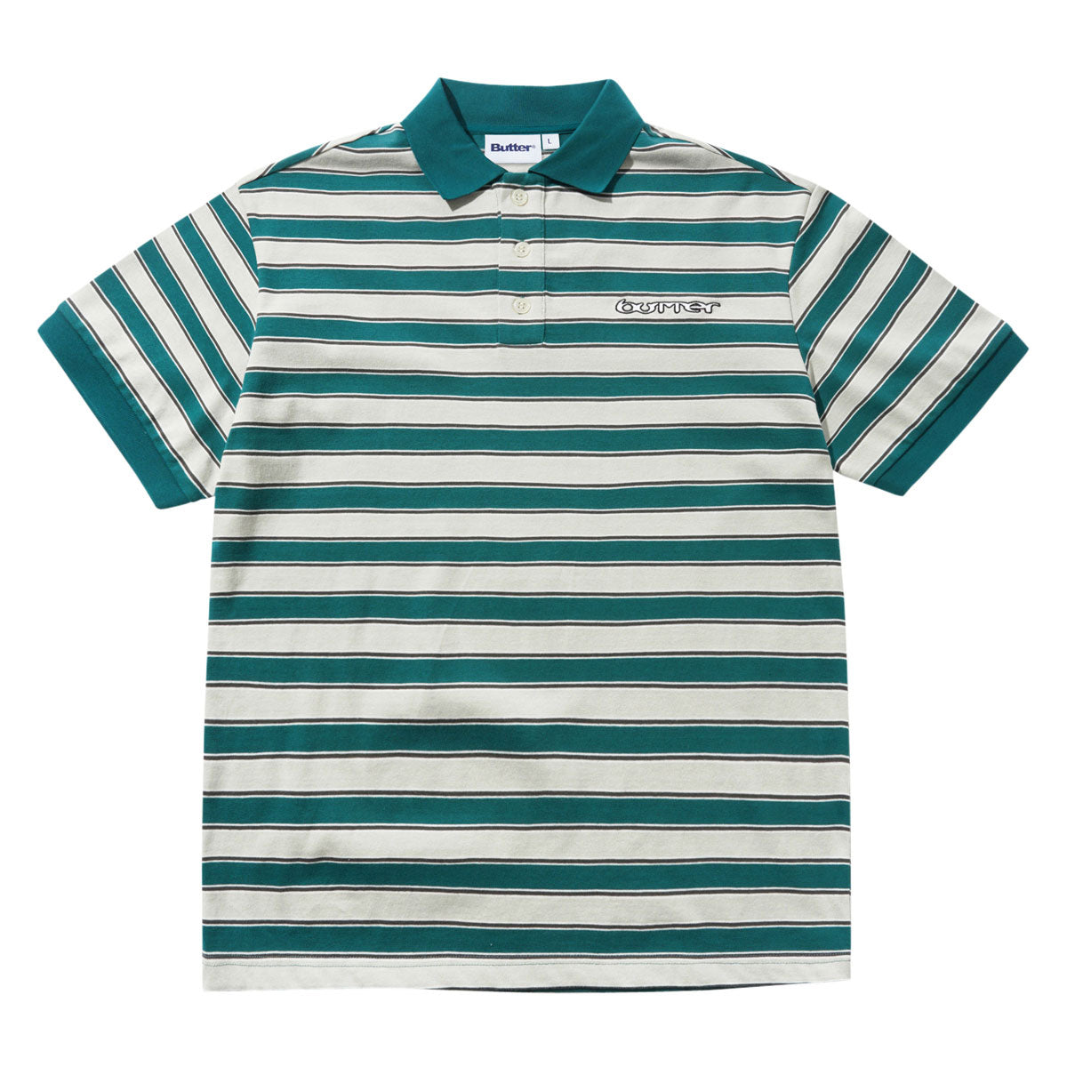 Butter Goods Witness Stripe Polo Shirt - Grey/Teal image 1