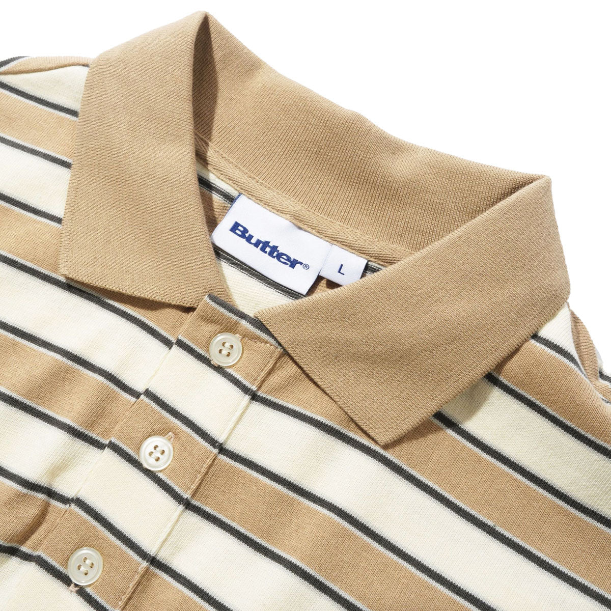 Butter Goods Witness Stripe Polo Shirt - Tan/Ivory image 3