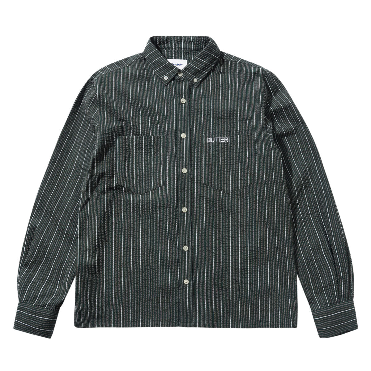 Butter Goods Seersucker Long Sleeve Shirt - Forest image 1