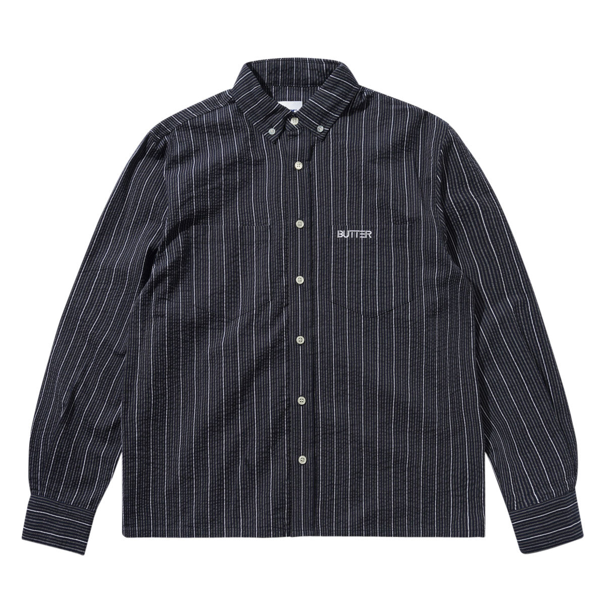 Butter Goods Seersucker Long Sleeve Shirt - Navy image 1
