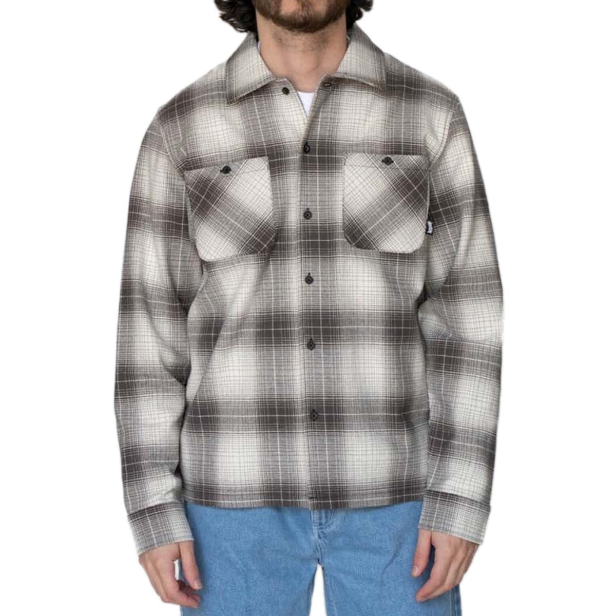 Welcome Fang Woven Plaid Long Sleeve Shirt - Black image 1