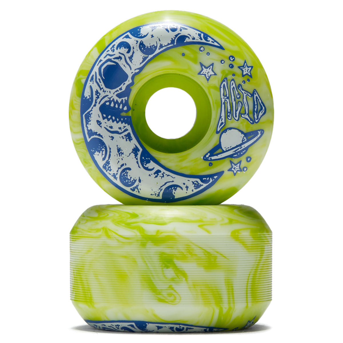 Acid Moon Type A 99a Side Cut Skateboard Wheels - Green/White Swirl - 56mm image 2