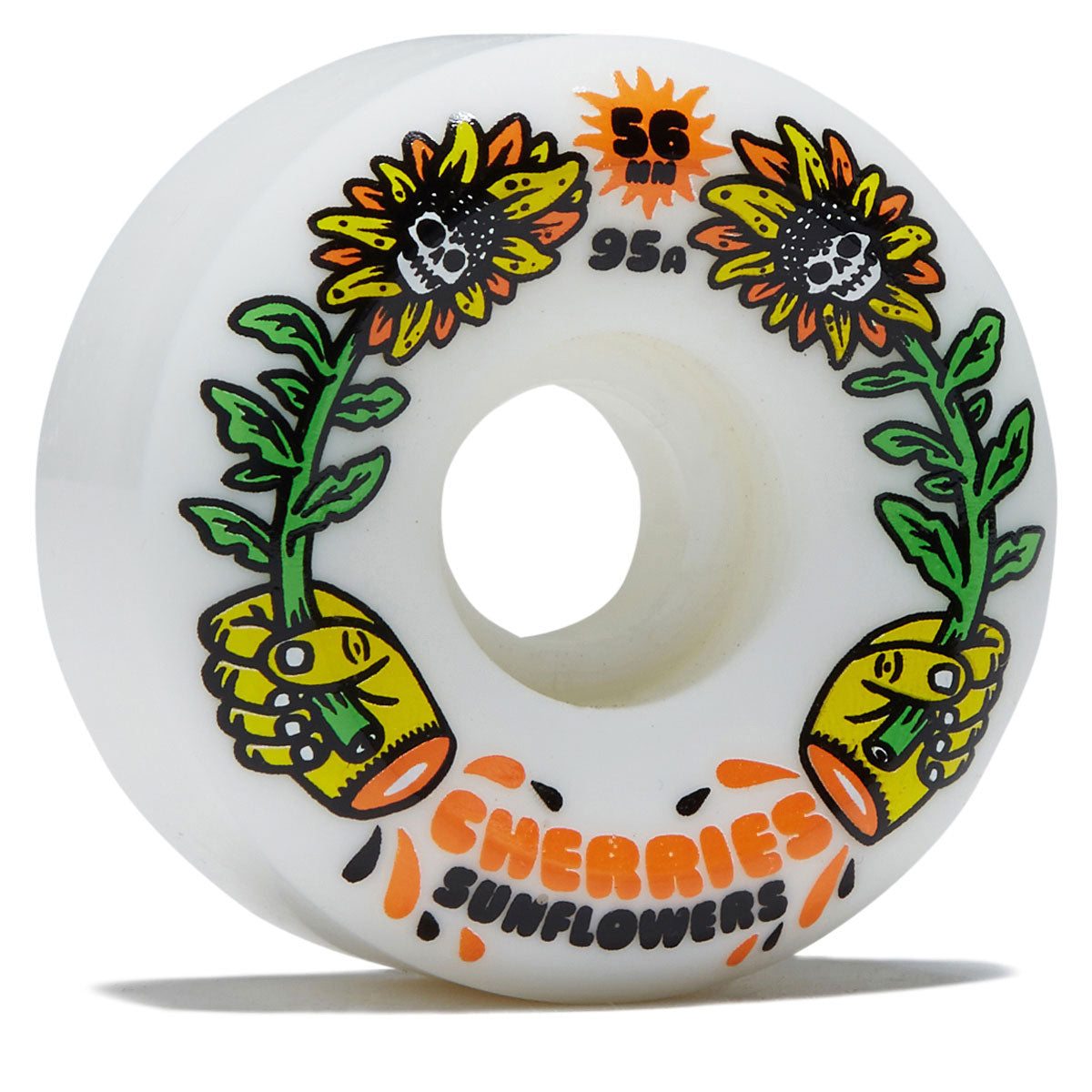 Cherries Sunflowers Conical Shape 95a Skateboard Wheels - White - 56mm image 1