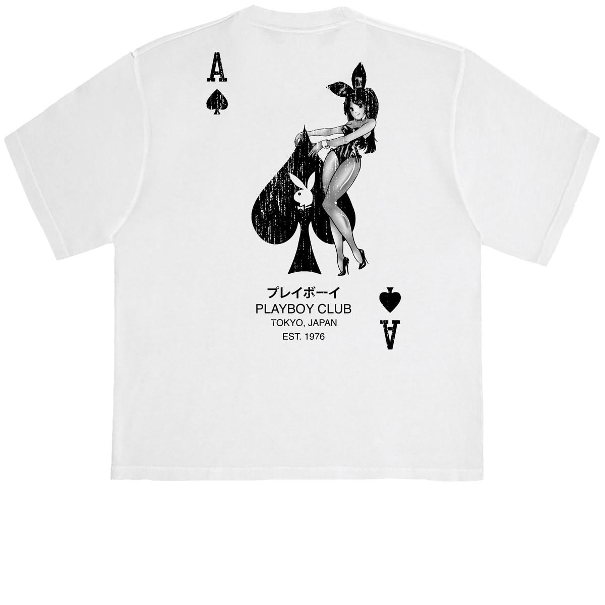 Color Bars x Playboy Ace Of Spades Distressed T-Shirt - Lunar Rock image 1