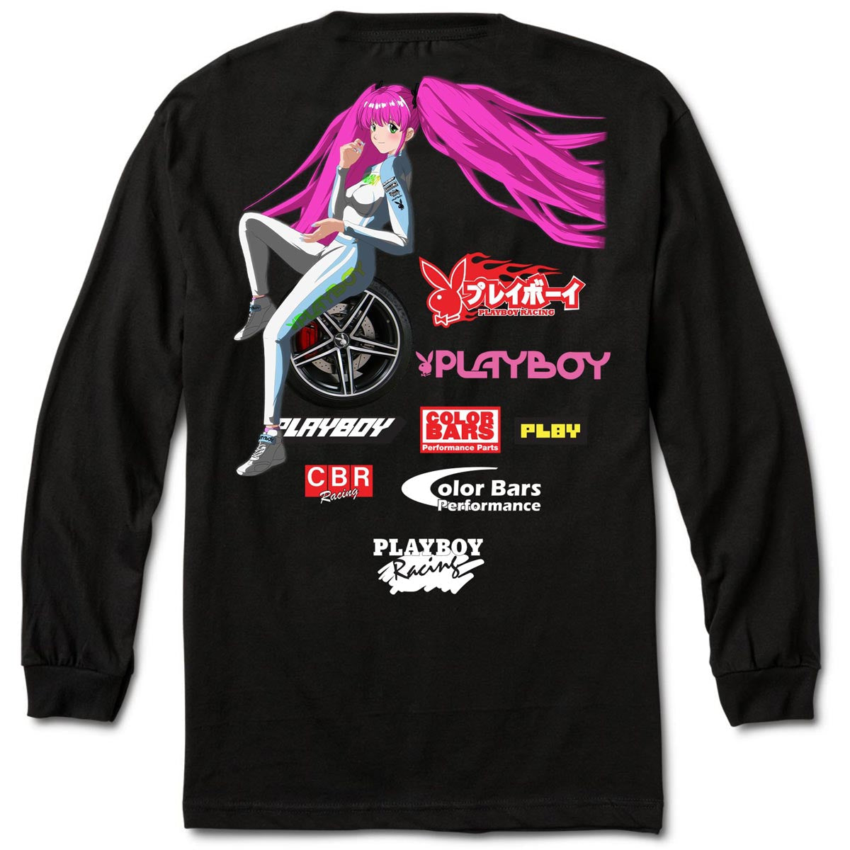 Color Bars x Playboy Sponsors Long Sleeve T-Shirt - Black image 2