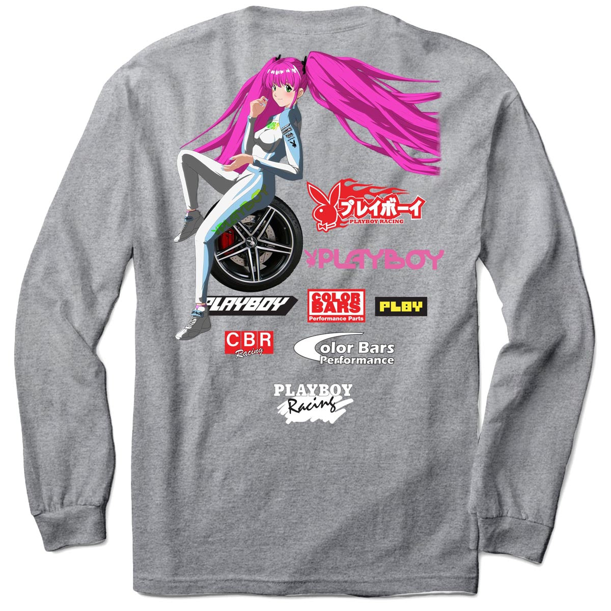 Color Bars x Playboy Sponsors Long Sleeve T-Shirt - Heather Grey image 2