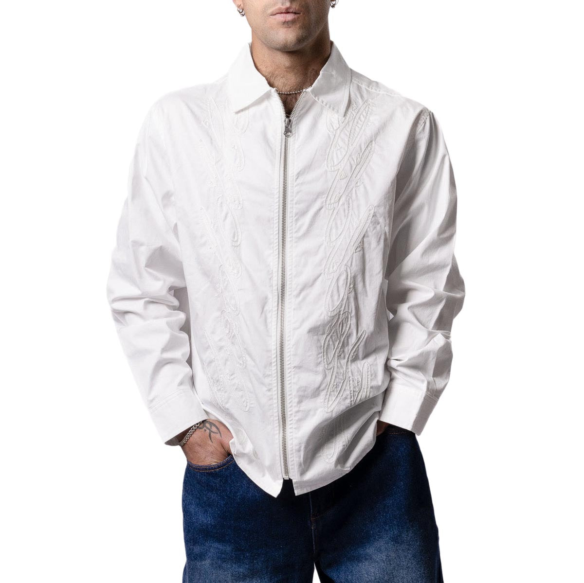 Hoddle Thorn Zip Up Long Sleeve Shirt - White image 4