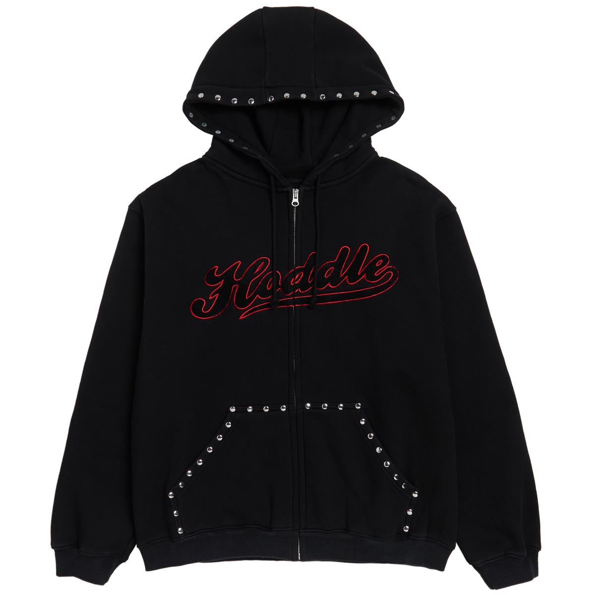 Hoddle Intarsia Script Zip Up Hoodie - Black image 1