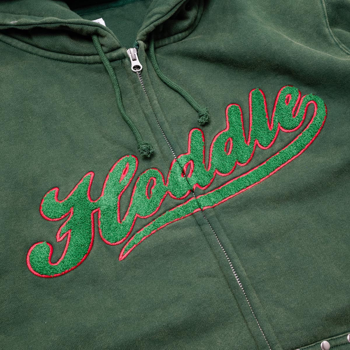 Hoddle Intarsia Script Zip Up Hoodie - Washed Green image 2