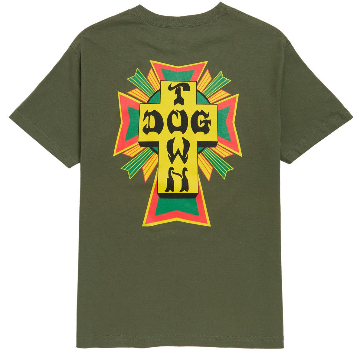 Dogtown Cross Logo Rasta T-Shirt - Olive image 1