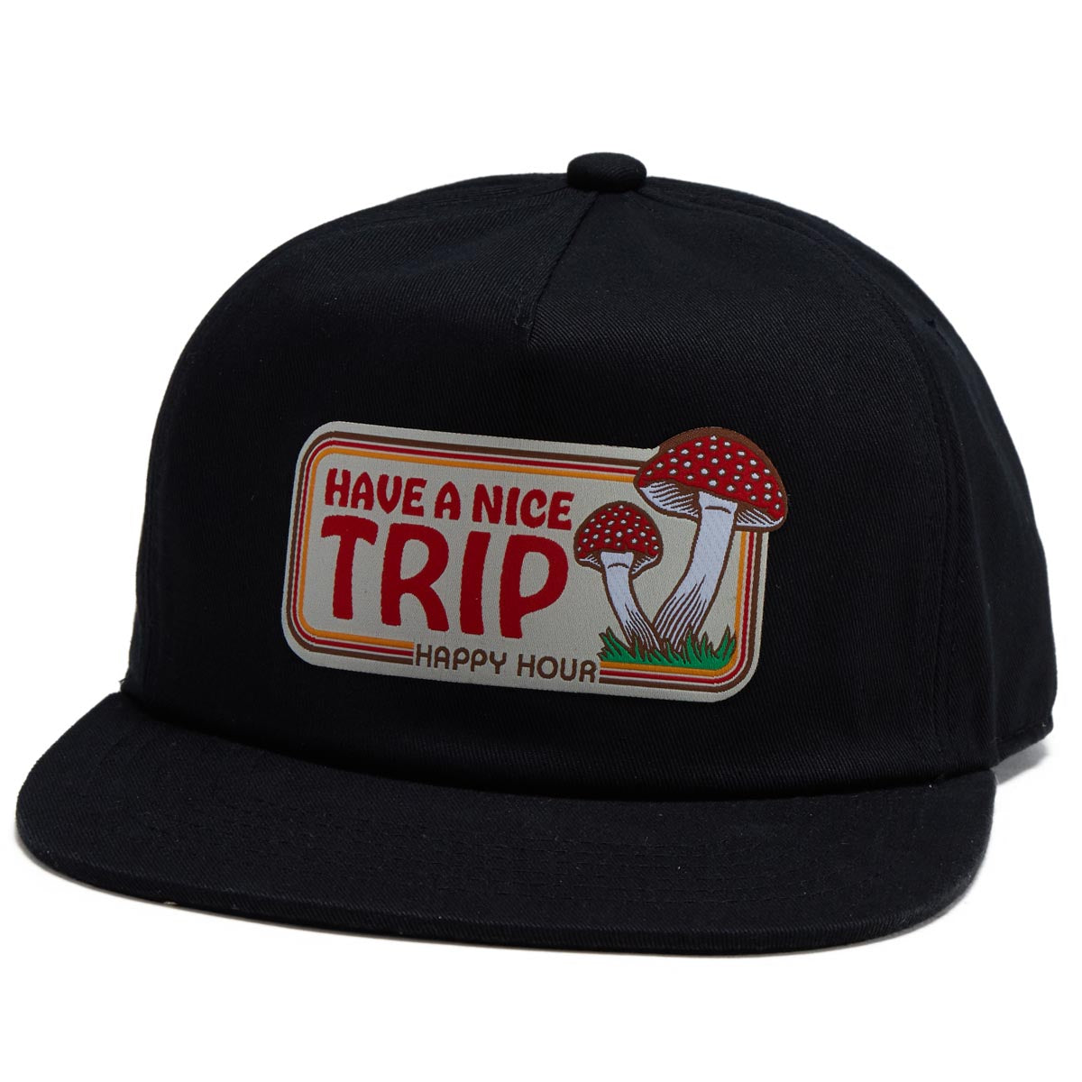 Happy Hour Have A Nice Trip Cream Batch Hat - Black image 1