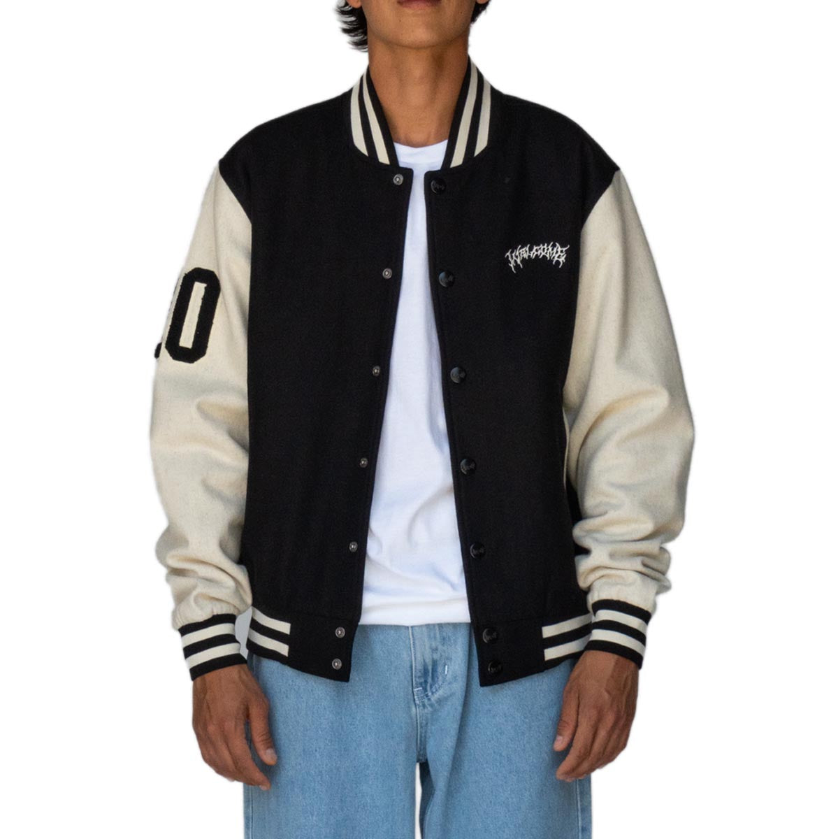 Welcome Barb Varsity Jacket - Black/Bone image 3