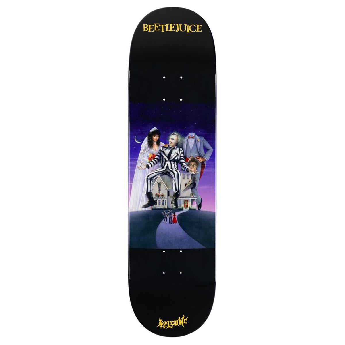 Welcome x Beetlejuice Showtime Skateboard Deck - Black/Purple Dip - 8.50