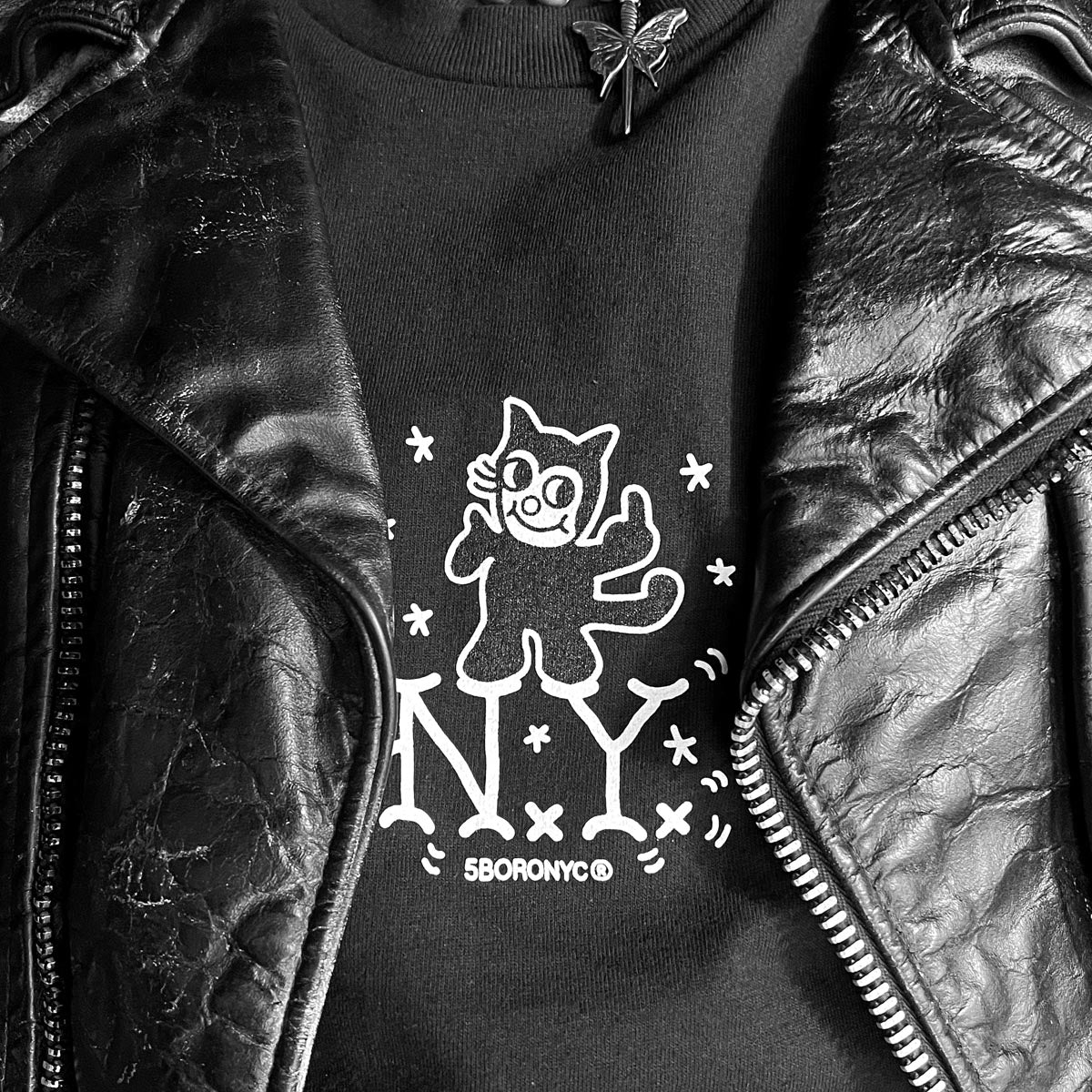 5Boro NY Cat T-Shirt - Black/White image 2