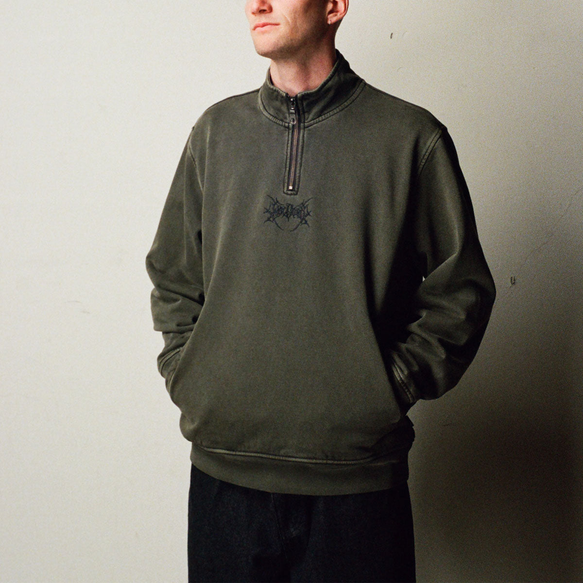 Welcome Gouge Embd Quarter Zip Sweatshirt - Forest Night image 3
