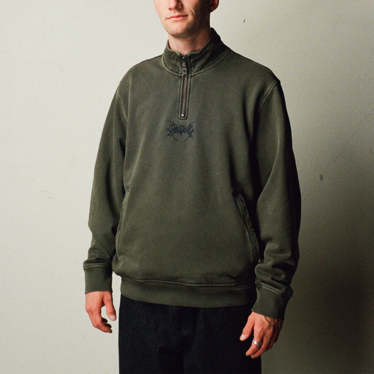 Welcome Gouge Embd Quarter Zip Sweatshirt - Forest Night image 4