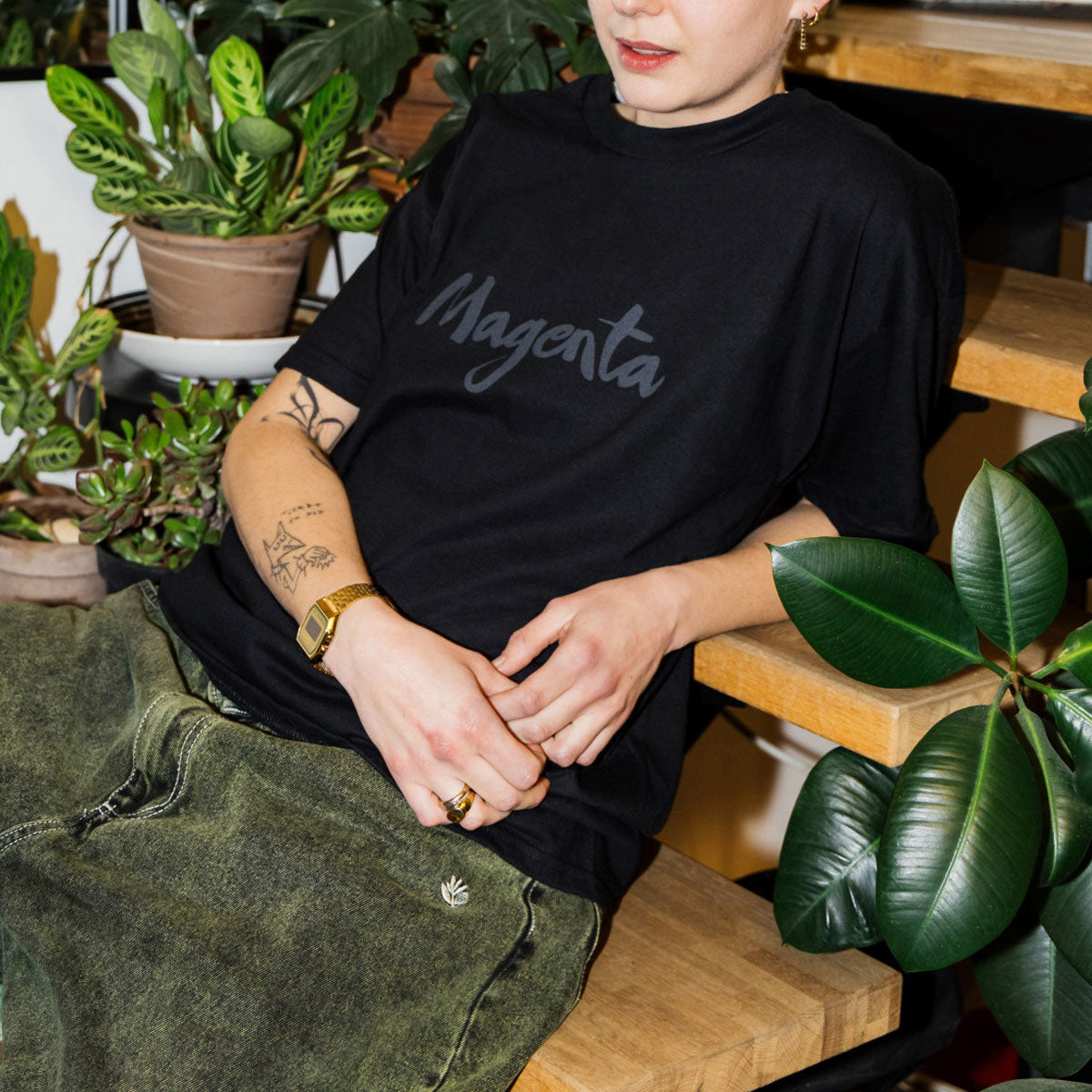 Magenta Script T-Shirt - Black image 3