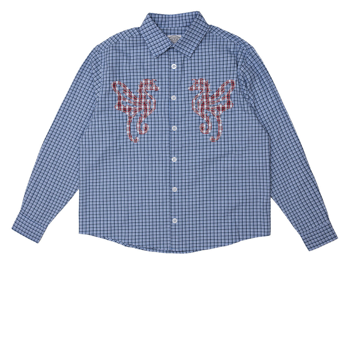 Hoddle Primary Logo Shirt - Gingham Blue image 1