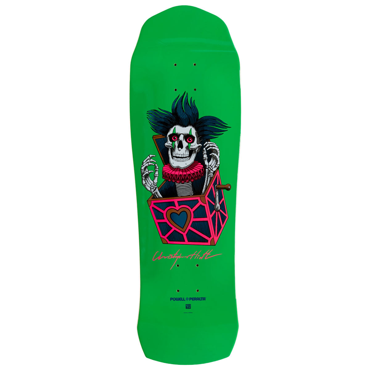 Powell-Peralta Chris Hiett Skull Skateboard Deck - Neon Green/Blue Foil - 10.00