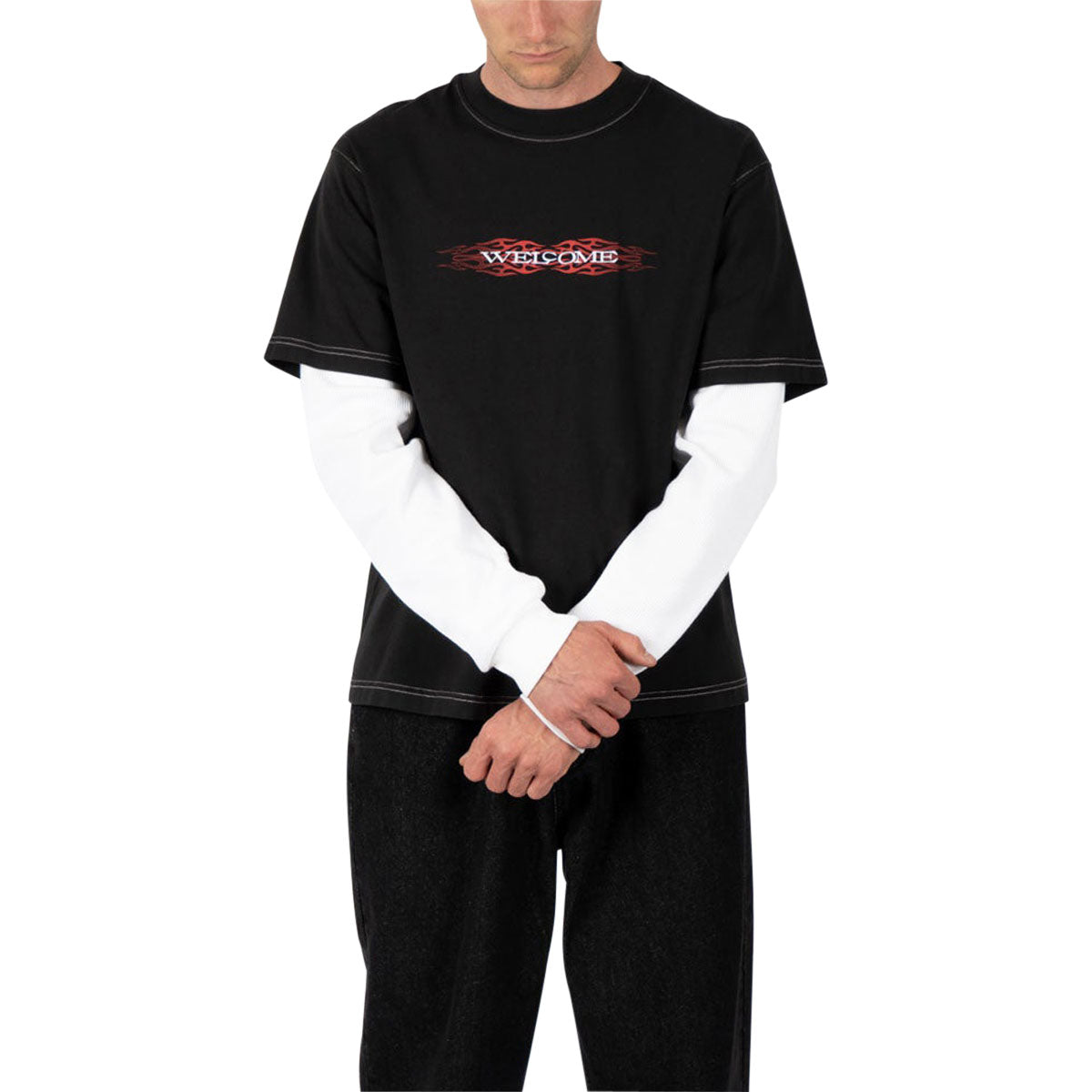 Welcome Brevity Layered Long Sleeve Knit T-Shirt - Black/White image 3