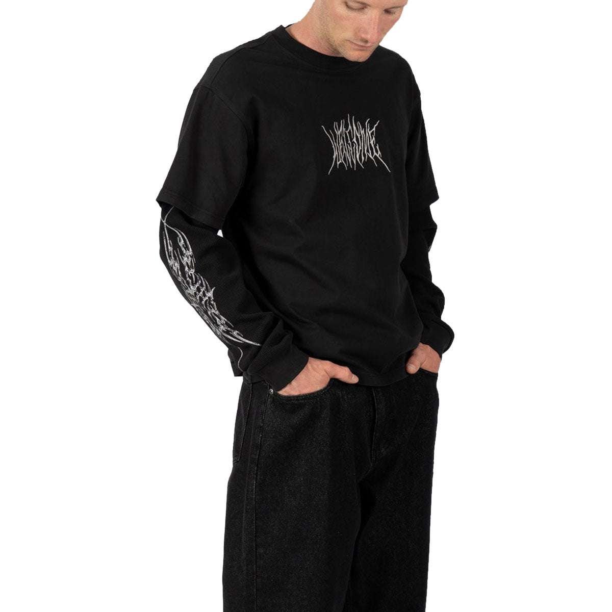 Welcome Caste Layered Long Sleeve Knit T-Shirt - Black/Grey image 4