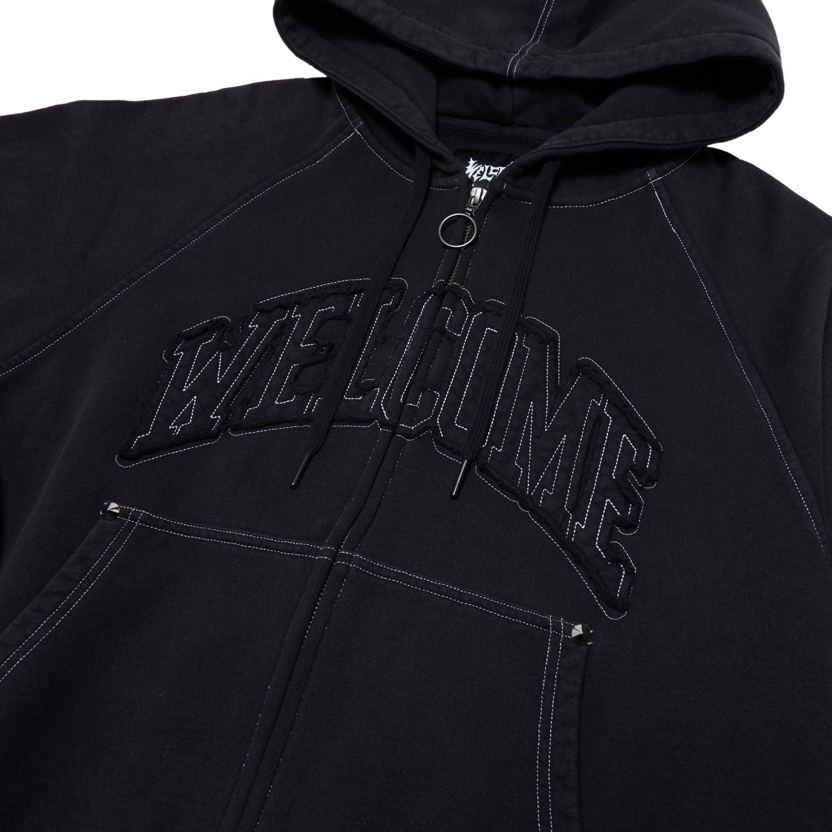 Welcome Kellen Cropped Stud Zip Hoodie - Black/White image 4