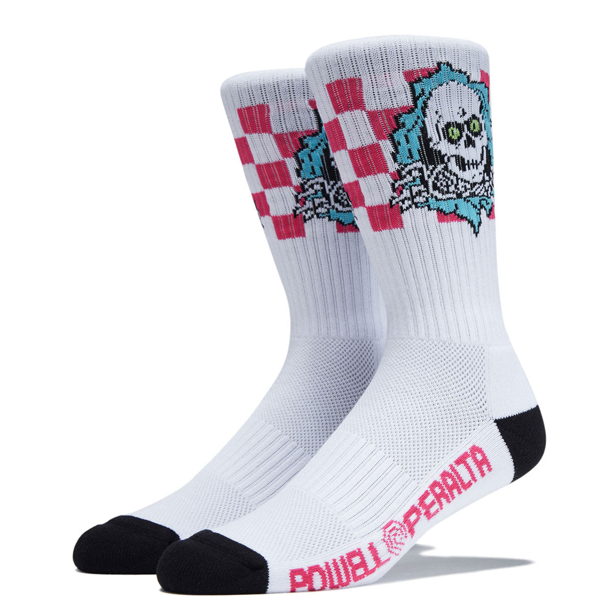 Powell-Peralta Ripper Socks - Blue/Pink/White Checker Stripes image 1