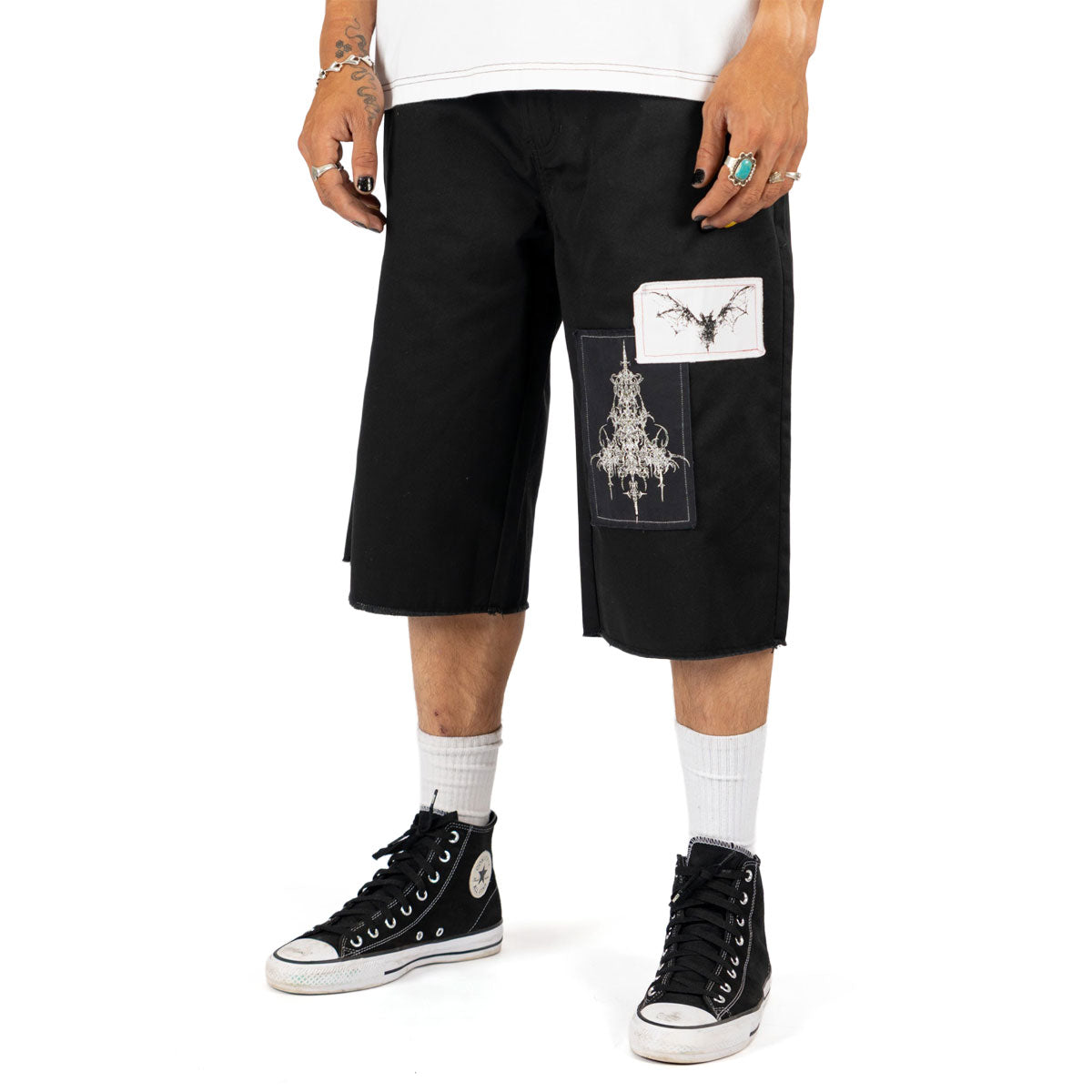 Welcome Shinner Cut-Off Twill Shorts - Black image 3