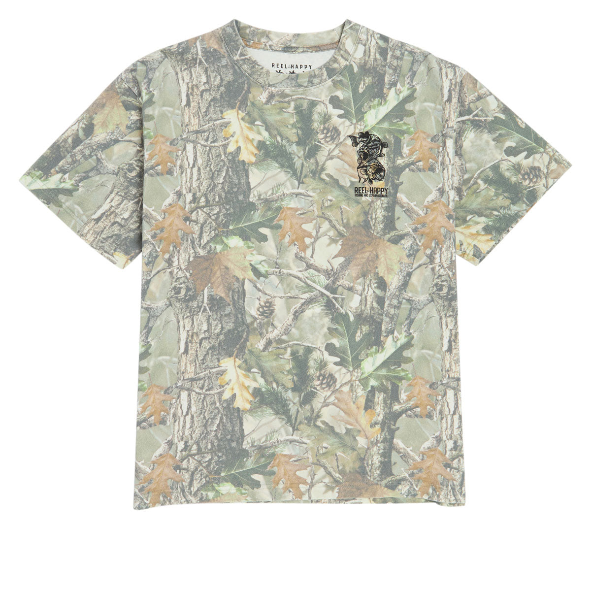 Reel Happy Bass School Box T-Shirt - Vintage Wood Camo image 1