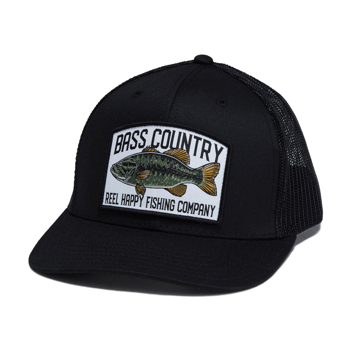 Reel Happy Bass Country Trucker Hat - Black image 1