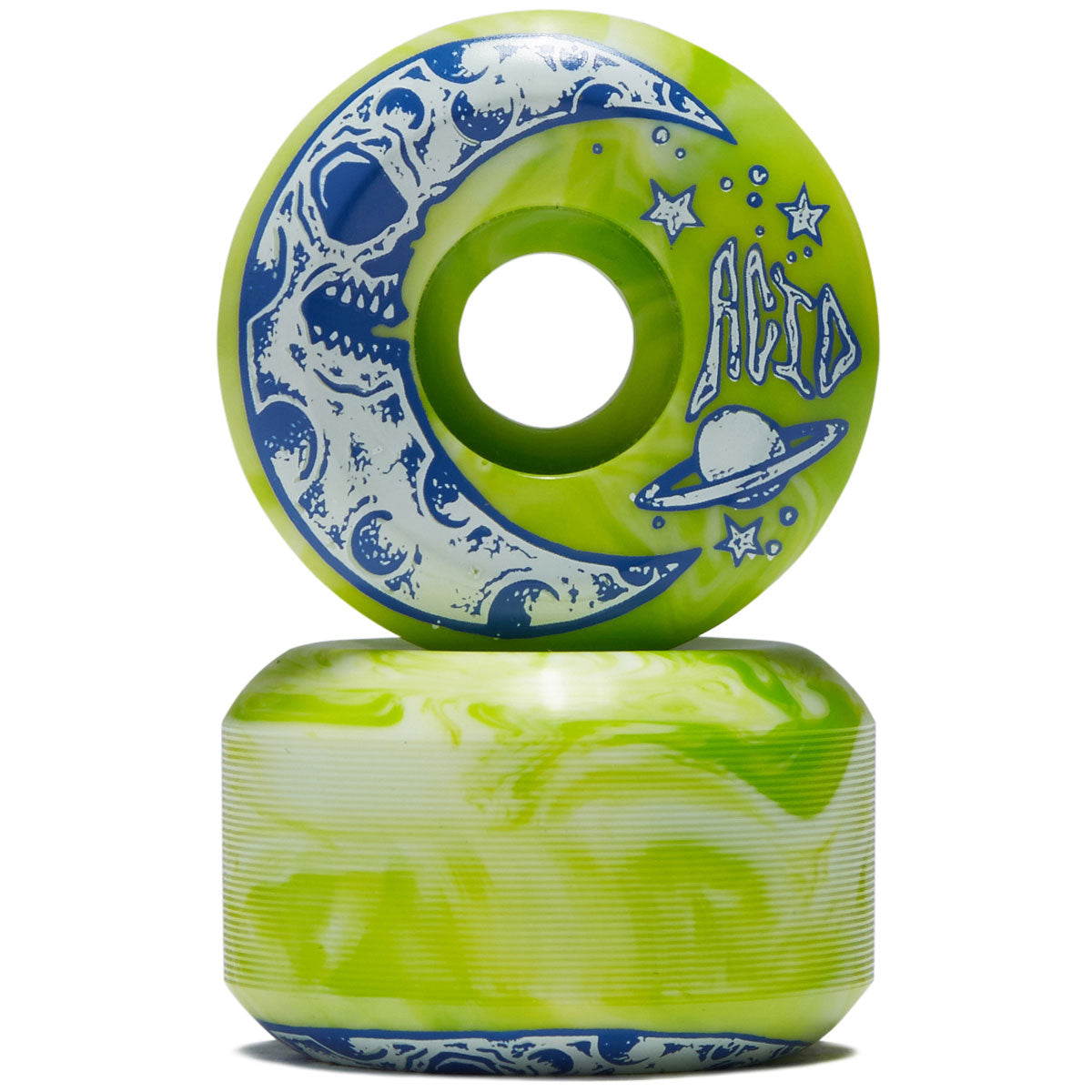 Acid Moon Type A 99a Side Cut Skateboard Wheels - Green/White Swirl - 54mm image 2