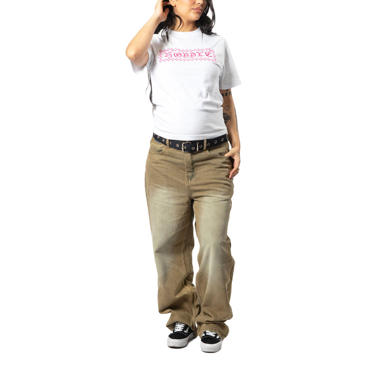 Hoddle Stich Logo T-Shirt - White/Pink image 3