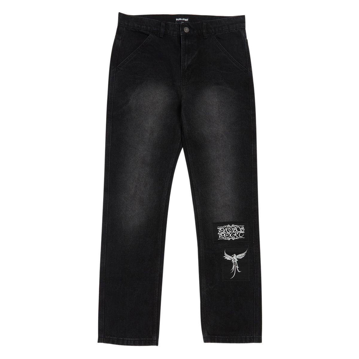Passport Calligraphy Workers Club Straight Leg Jeans - Faded Wash Black image 1
