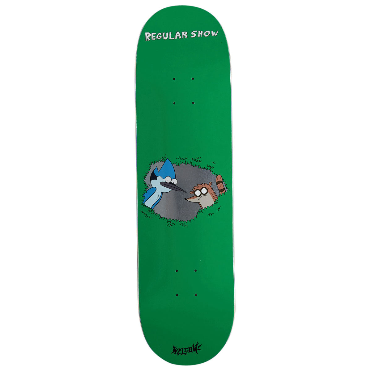Welcome x Regular Show Shrub Skateboard Deck - Green/Silver Foil - 8.50