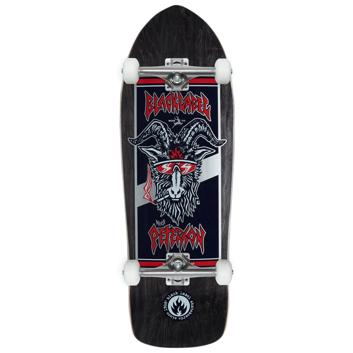 Black Label Nick Peterson Burnside Brew Riky Shape Skateboard Complete - Assorted Stains - 10.25