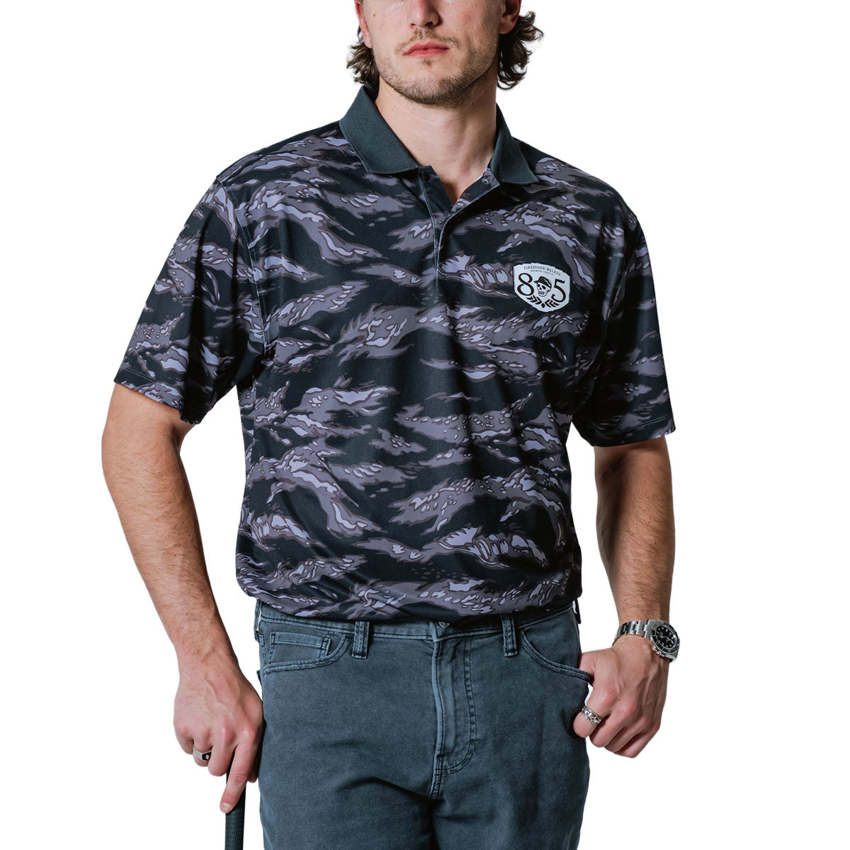 Devereux x 805 Tiger Stripe Polo Shirt - Black Tiger image 2