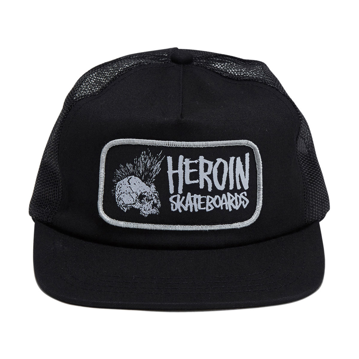 Heroin Punk Skull Trucker Snapback Hat - Black image 3