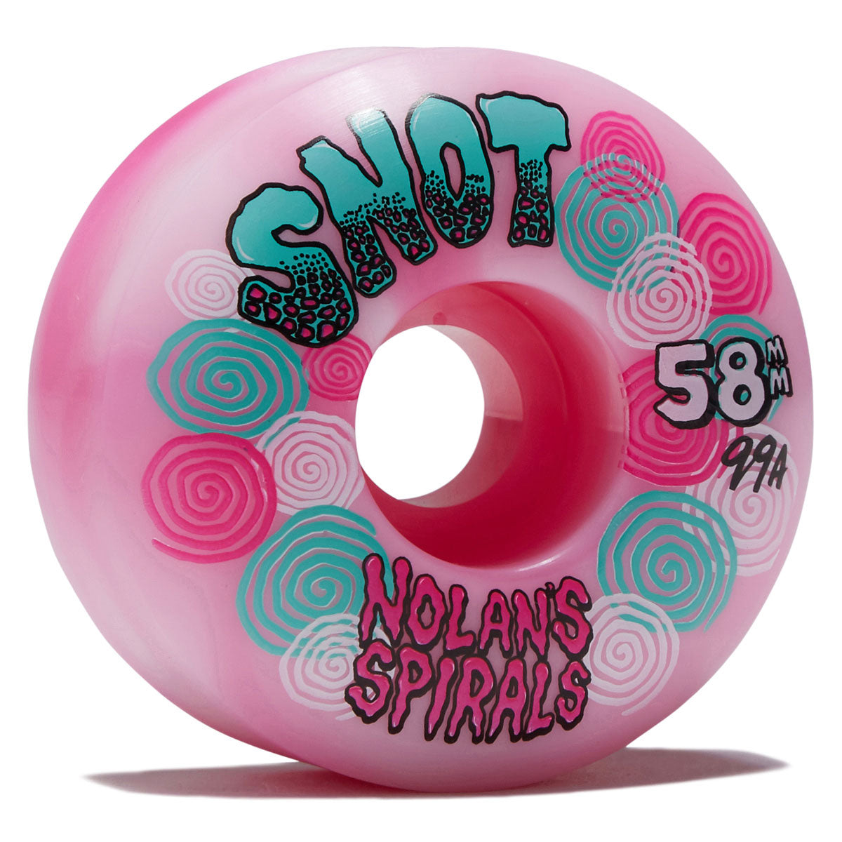 Snot Nolan Houghton Spiral Wide Boys 99a Skateboard Wheels - Pink/White Swirl - 58mm image 1